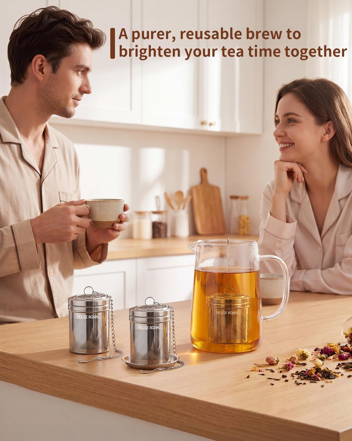 Tea Infuser (2 Pack with Scoop), Extra Fine Mesh Tea Infusers for Loose Tea, 18/8 Stainless Steel Tea Strainer with Extended Chain Hook, Tea Steeper for Brew Tea, Spices & Seasonings