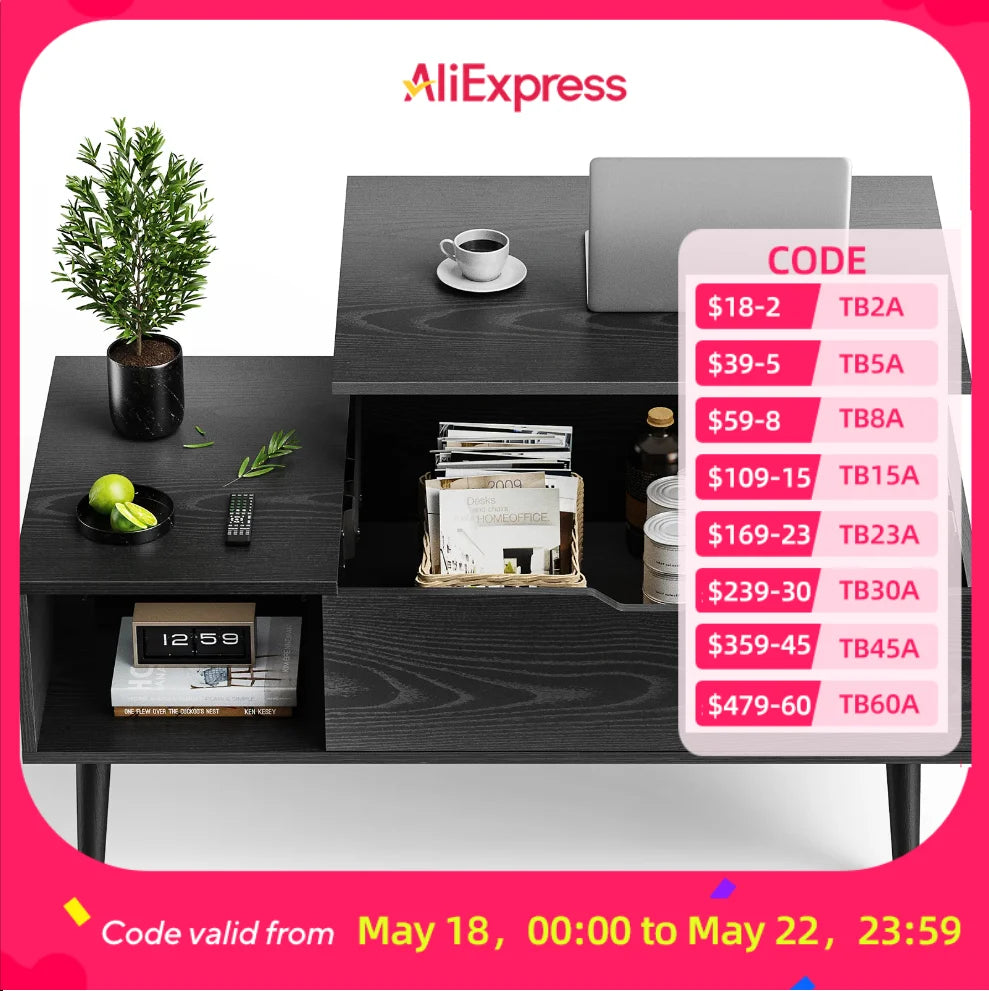 Lift Top Coffee Tables for Living Room 39.37"X19.7" Desk Tea Wood Dining Tables Adjustable Storage Shelf Easy Lift or Lower