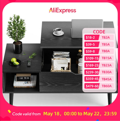 Lift Top Coffee Tables for Living Room 39.37"X19.7" Desk Tea Wood Dining Tables Adjustable Storage Shelf Easy Lift or Lower