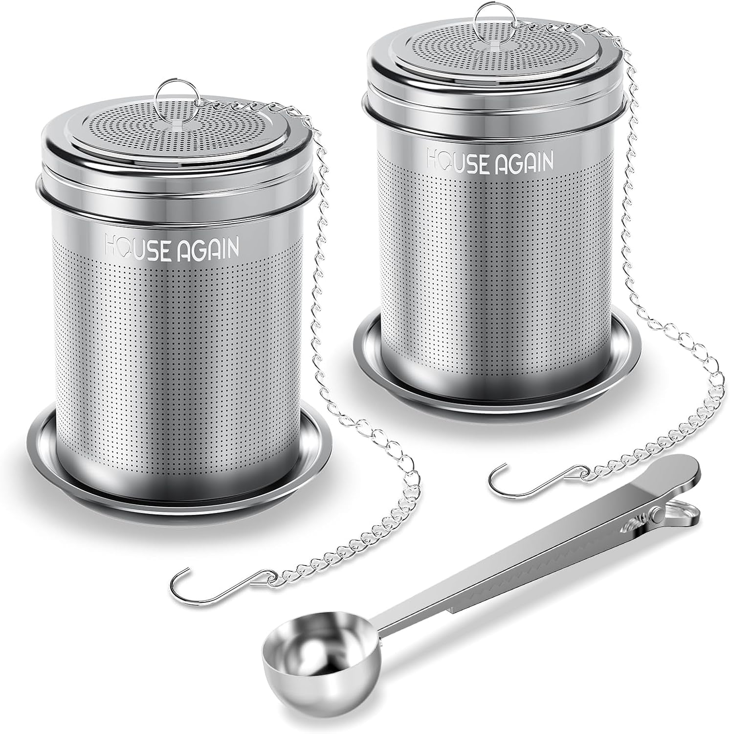 Tea Infuser (2 Pack with Scoop), Extra Fine Mesh Tea Infusers for Loose Tea, 18/8 Stainless Steel Tea Strainer with Extended Chain Hook, Tea Steeper for Brew Tea, Spices & Seasonings