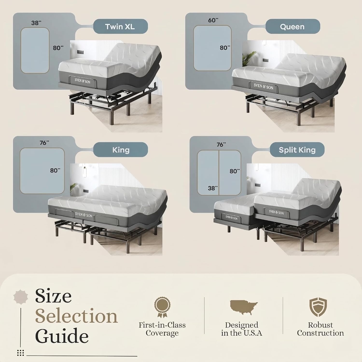 Sven & Son Classic plus (With Head-Tilt) Adjustable Bed Base (Frame) + 14 Inch Hybrid Spring Matt (Medium Soft), Head and Foot Lift, Massage, Under-Bed Lights, USB, Memory, Zero Gravity - King
